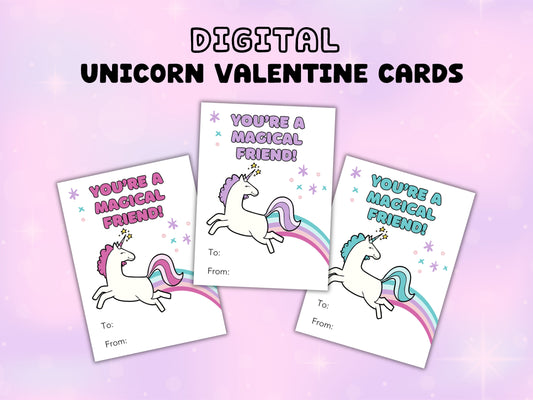 Digital Magical Unicorn Printable Valentine Cards