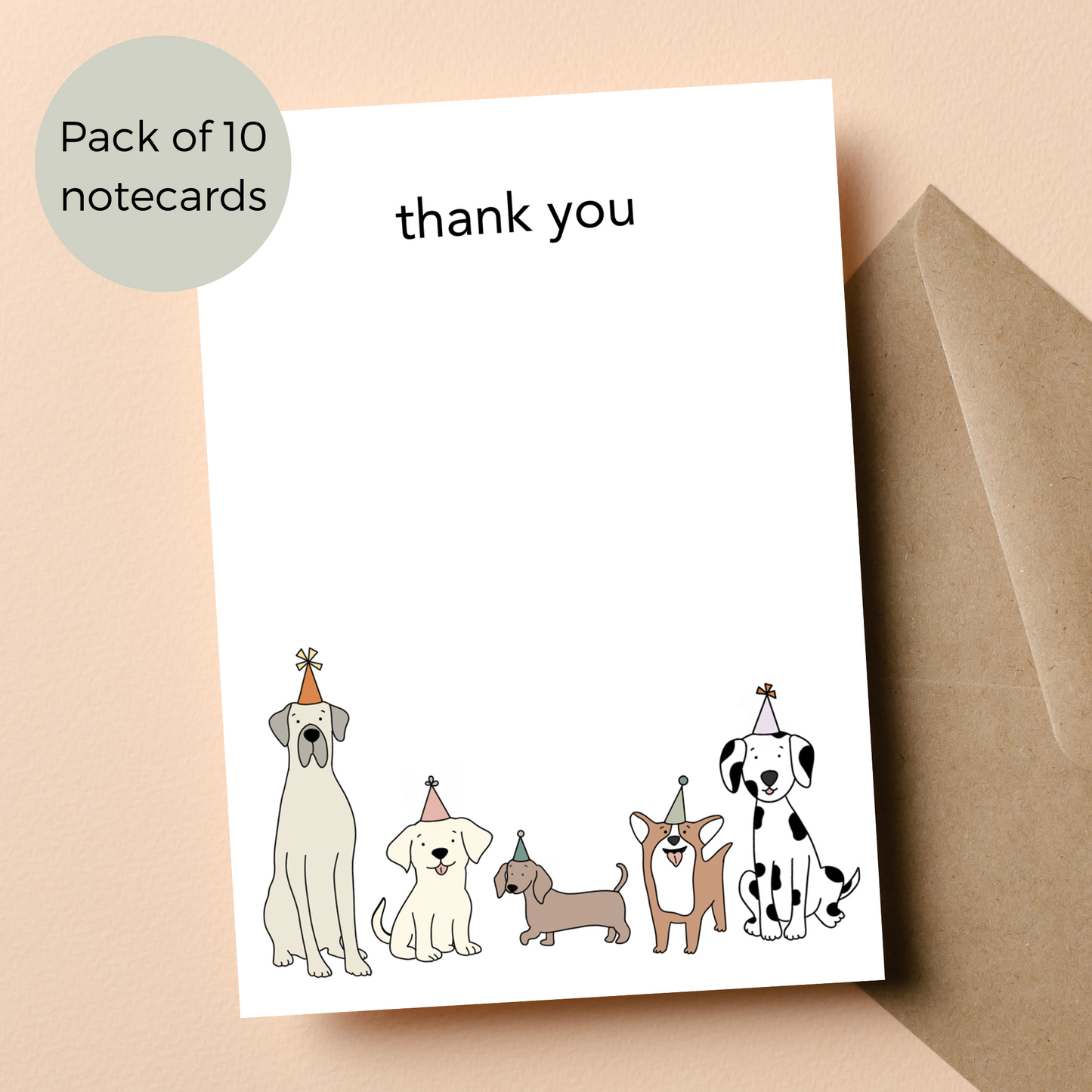 Dog Birthday Thank You Stationery, Set of 10 Notecards Simply Happy Cards