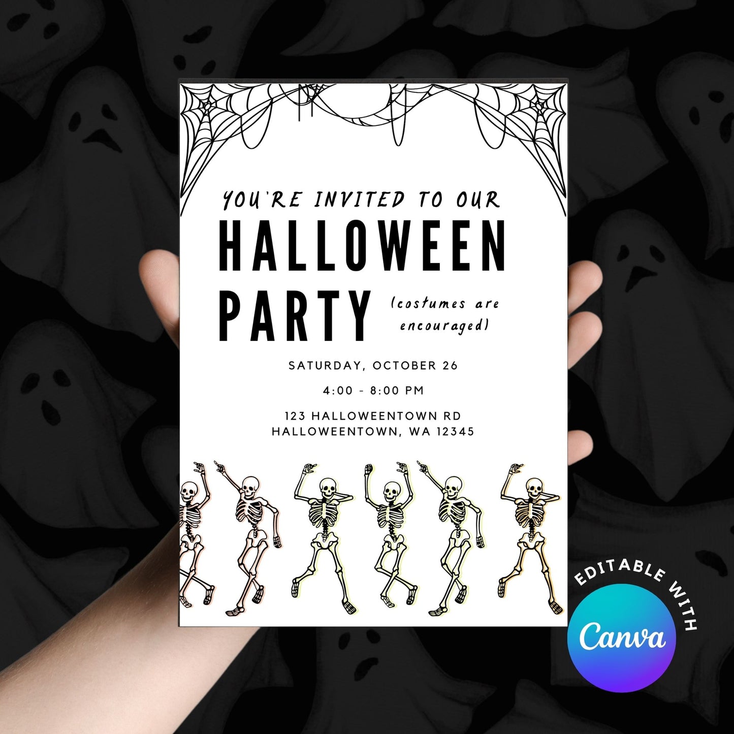 DIGITAL Halloween Party Dancing Skeleton Invitation Simply Happy Paper