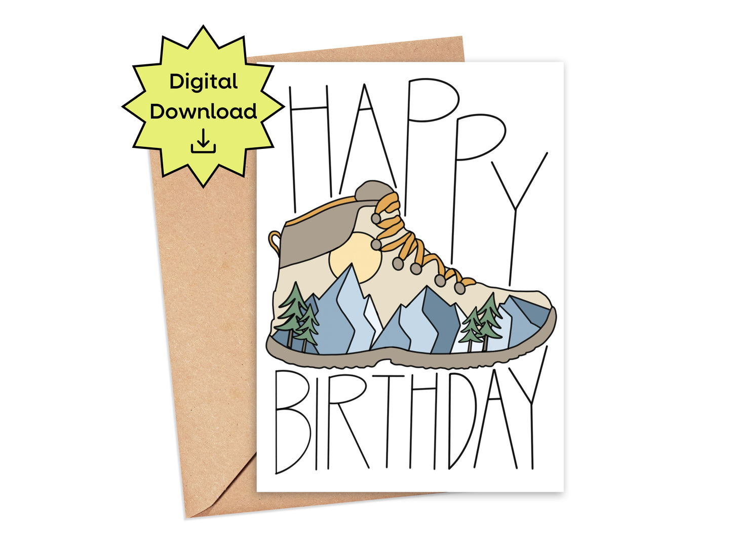 DIGITAL Happy Birthday Hiking Boot Card